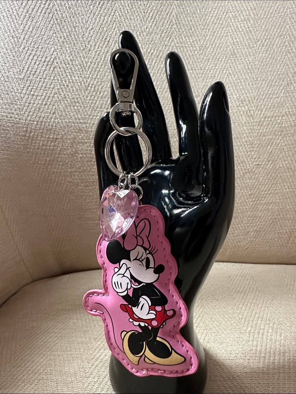Disney Pink Minnie Mouse Key & Heart Charm Keychain - Picture 2 of 3